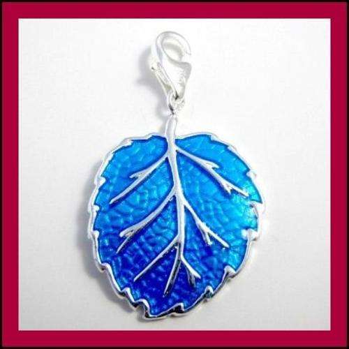 925 Silver Cool Blue Leaf Charm with Clasp
